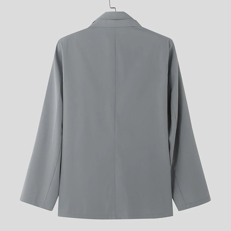 INCERUN Mens Lace-Up Design Long Sleeve Blazer Fashion Loose Fit Solid Color Casual Suit for Male