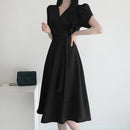 ZANZEA Womens Puff Sleeve V Neck Belted A Line Midi Dress Party Gown Long Dresses