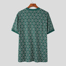 INCERUN Mens Print Crew Neck Short Sleeve T-shirt Comfortable Business Casual Green Tshirt Male S-5XL