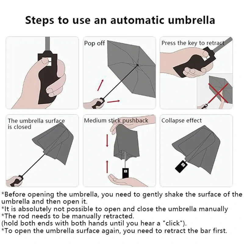 8-Rib Travel Umbrella Windproof Automatic Open and Close Multicolor Portable Rain Sun Protection for All Weather Conditions
