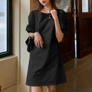 VONDA Womens Casual Round Neck Shirt Dress Puff Sleeve Short Dress A Line Solid Tunic Mini Dresses Plus Size