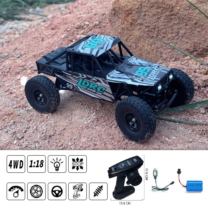LDRC 18499 RTR 1/18 2.4G 4WD RC Car Rock Crawler Pipe Rack Off-Road Climbing Truck LED Light Full Proportional Vehicles Models Straight Bridge Axle Toys