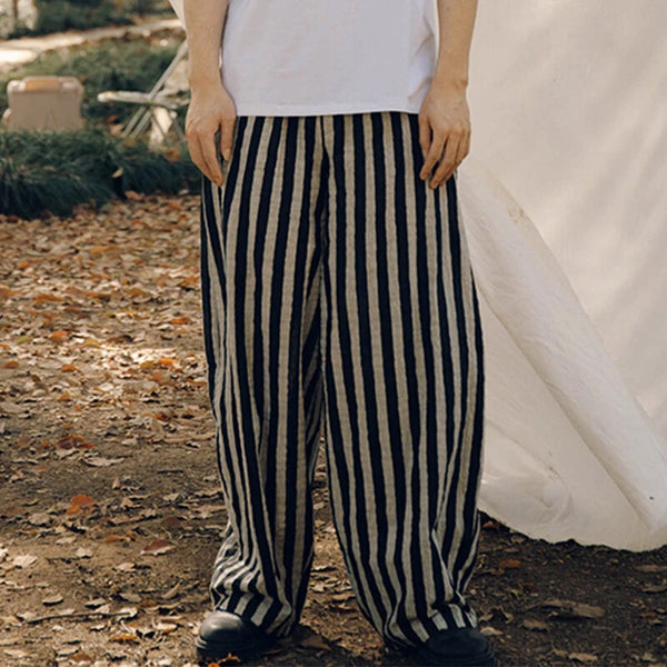 INCERUN Mens Casual Ethnic Striped Loose-Fit Pant Comfortable Wide Leg Long Trousers Plus Size for Men S-5XL
