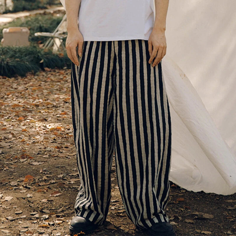 INCERUN Mens Casual Ethnic Striped Loose-Fit Pant Comfortable Wide Leg Long Trousers Plus Size for Men S-5XL