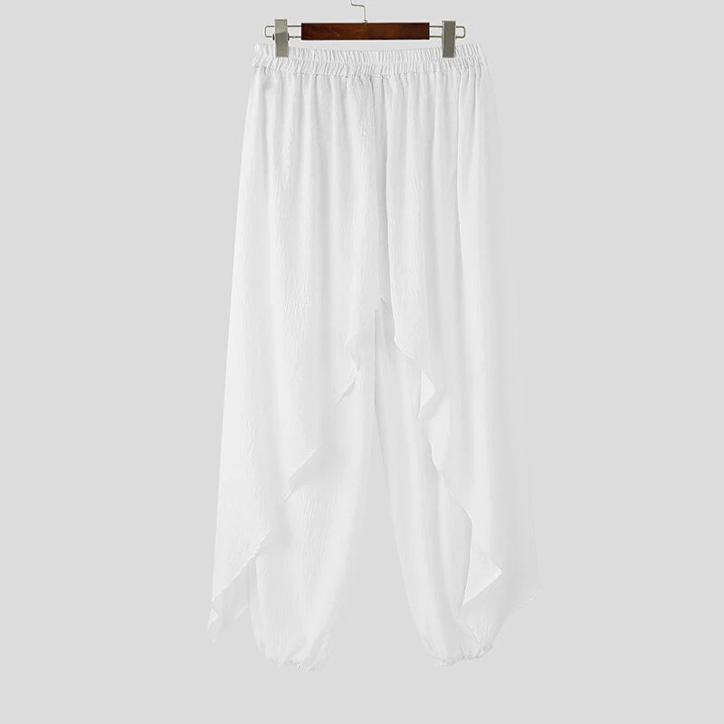 INCERUN Mens Deconstructed Solid Color Layered Pant Fashion Comfortable Elastic Waist Trousers for Men