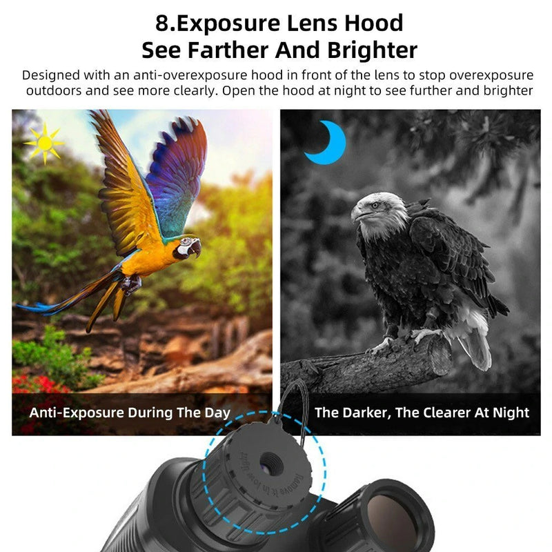 NV3280 Full-Color Night Vision Binoculars Digital Infrared Telescope with 10X Optical Zoom Large Screen Waterproof Outdoors Telescopes for Hunting