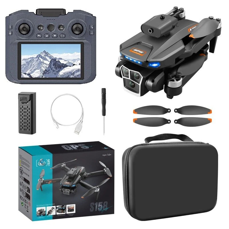 YLR/C S158 GPS 5G WiFi FPV with 4.5inch LCD Screen Controller 720P HD Dual Camera Servo Gimbal 360 Obstacle Avoidance Brushless Foldable RC Drone Quadcopter RTF