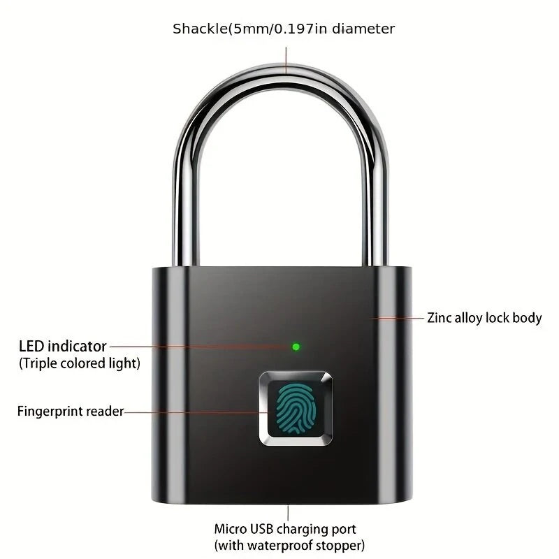 Smart Fingerprint Padlock 20 Fingerprints USB Rechargeable Door Lock Biometric Fingerprint Door Lock Zinc Alloy Smart Life Unlock