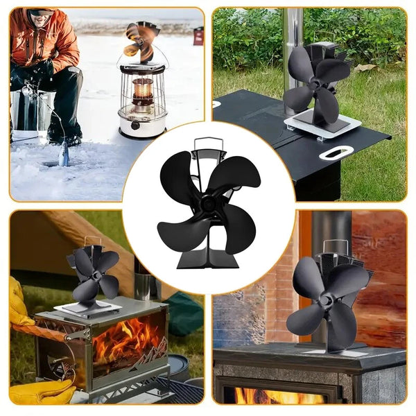 IPRee 4 Blades Fireplace Fan Heat Power Stove Fan No Electricity For Wood Burner Log Burning Fire Parts for Pellet/Wood Burner/Oven-DY014L