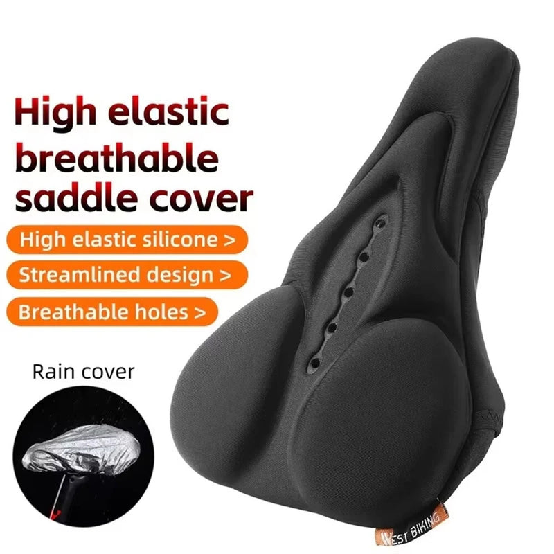 WEST BIKING Comfty High Elastic Silicone Bicycle Saddle Cover Soft Breathable Bike Seat Cushion With Rainproof Cover for Road MTB Outdoor Riding