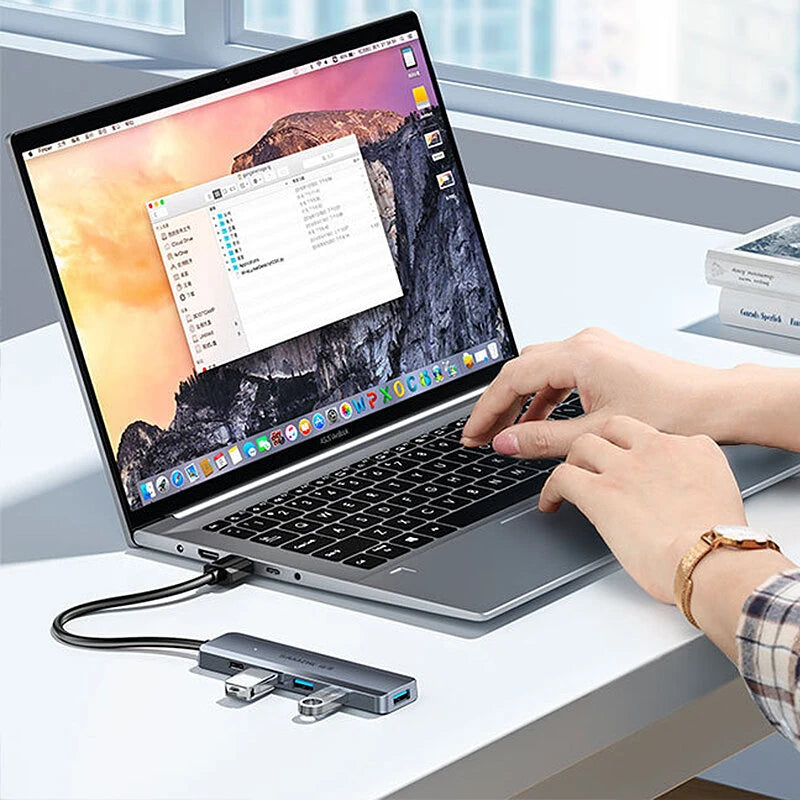 SAMZHE 5 in 1 USB3.0 Hub Docking Station USB Adapter with USB3.0*4 / PD USB-C for Phone PC Laptop Matebook