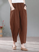 Solid Pocket Casual Cotton Pants