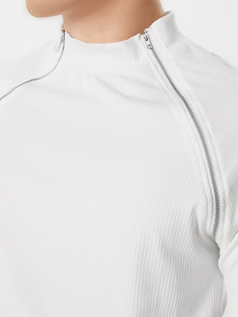 INCERUN Men Design T-Shirt Fashion Double Side Zippers Short Sleeve Men's Tee Summer Comfortable Solid Color Mens Top