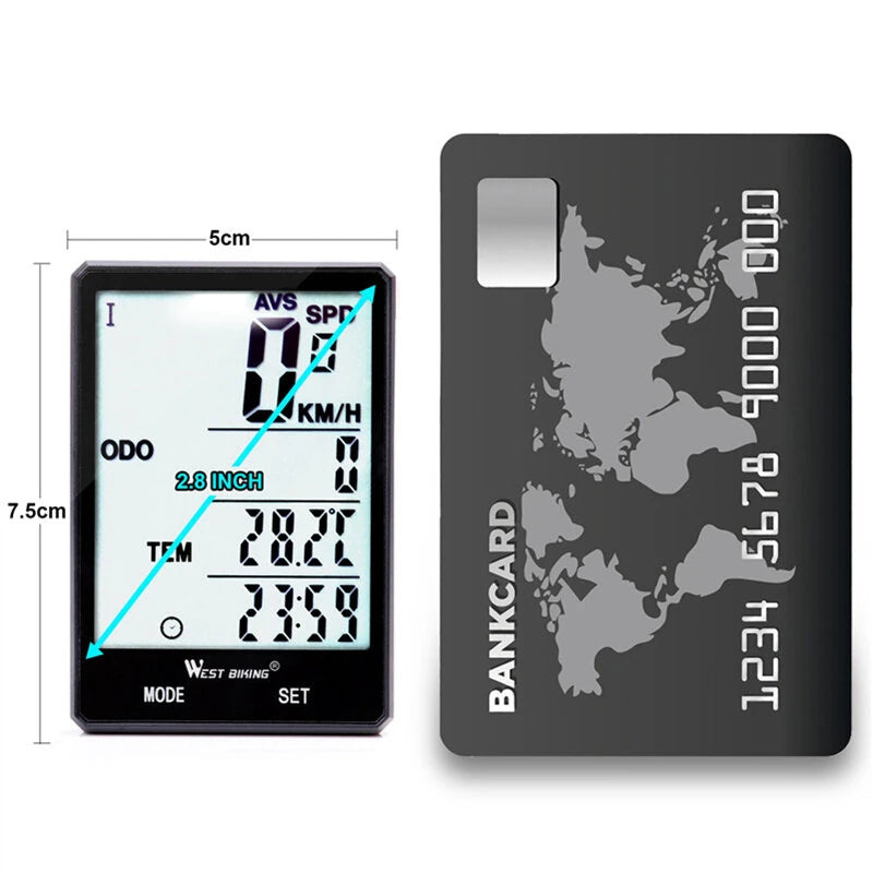 WEST BIKING Wired Bicycle Computer 2.8 Inch Large Screen LC Backlight Waterproof Speedometer Odometer Stopwatch Cycling Accessories for Mountain Bike Road Bike