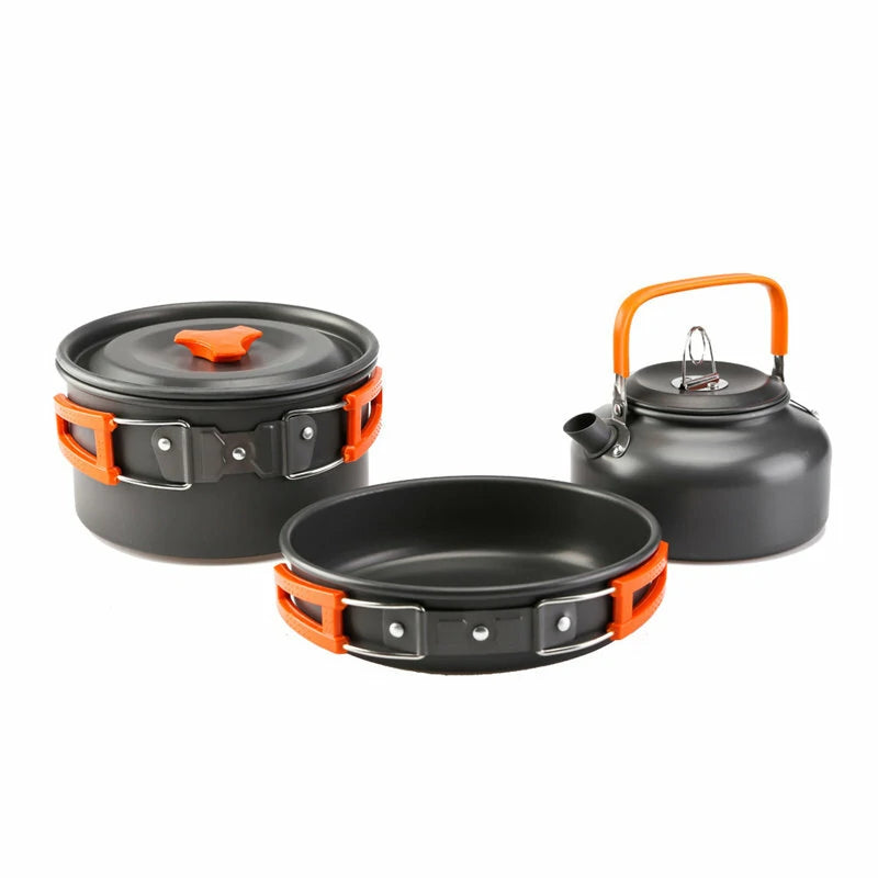 2~3 Person Camping Tableware Aluminum Nonstick Cookware Outdoor Cooking Pan Supplies Kettle Pot Pan Bowl Hiking Trip Picnic