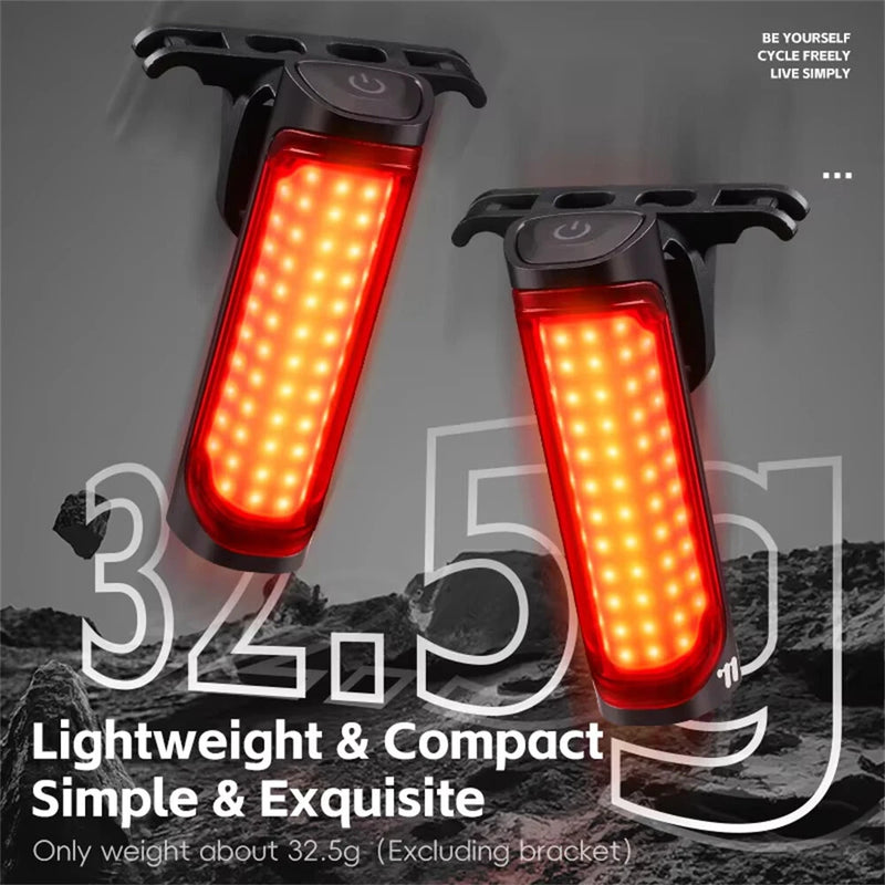 WEST BIKING 120LM Smart Brake Sensor Bicycle Taillight Lightweight  IP65 Waterproof Type-C Charging 8 Modes Flash Bike Rear Light for MTB Night Cycling Safety