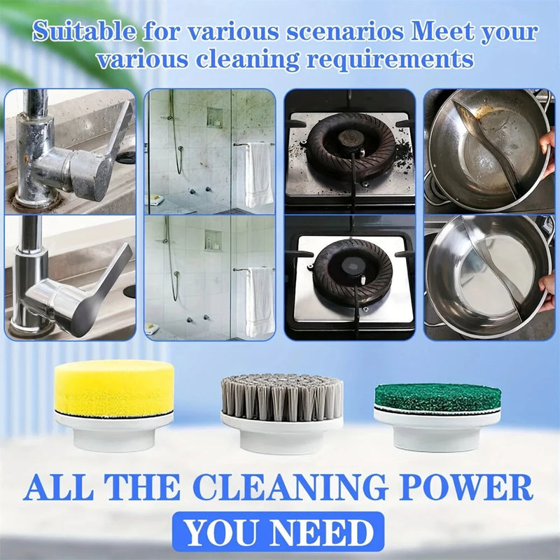 5 in1 Portable Electric Cleaning Brush 5W 1200mAh Rechargeable 3-Speed Adjustable 1600/2000/2400 RPM Cordless Multi-functional Kitchen Dish Scrubber with LED Indicator and USB Charging