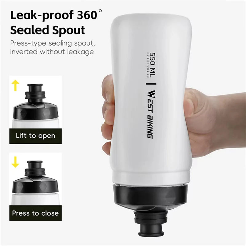 WEST BIKING 550ML Extrusion Bicycle Water Bottle Portable Lightweight Drop-resistant Leak-proof Sports Bike Kettle for MTB Outdoor Cycling