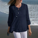 ZANZEA Women's Shirt Solid Lace Blouse Eyelet Lace Patchwork 3/4 Length Sleeve Top Summer Daily Casual Shirts