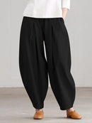 Women Loose 100% Cotton Ankle Length Solid Color Wide Legged Casual Pants