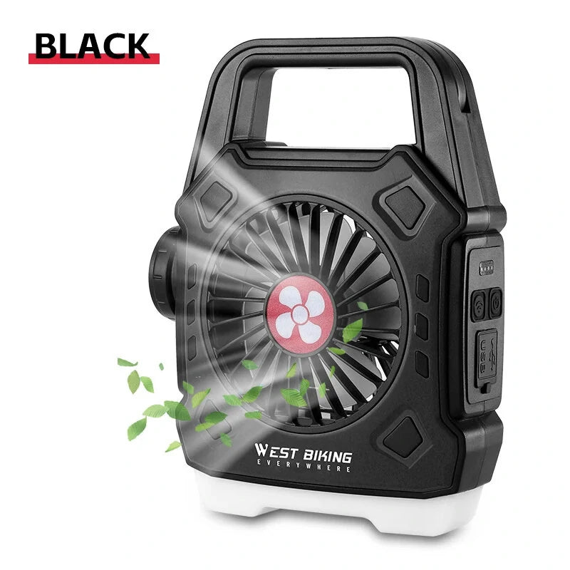 WEST BIKING Portable Camping Light with Fan 3 In 1 Multifunctional Outdoor Flashlight USB Charging Home Lamp Hanging Tent Light