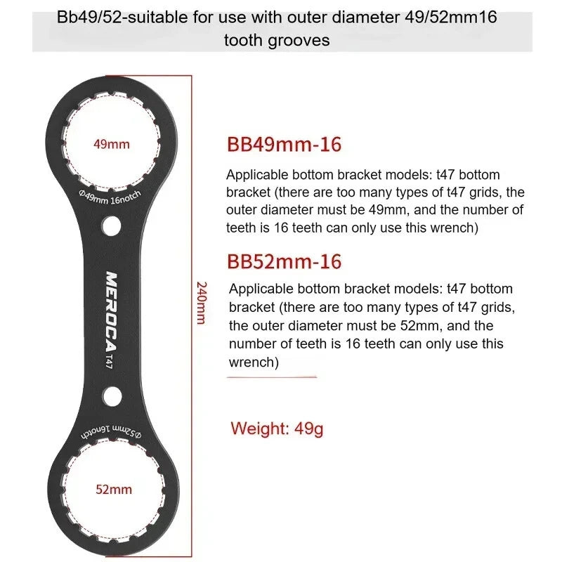 MEROCA 16/24 Notch Aluminum Alloy Bicycle Bottom Bracket Wrench BB39 BB40.5 BB44 BB46 BB49 BB52 Bike Hollow Disc Removal Tool