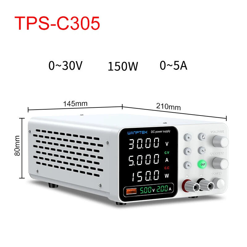 WAMPTEK Adjustable DC Power Supply TPS-C3010 150W 300W 320W 360W 0-160V Regulated Power Supply USB Fast Charge Overcurrent Protection Digital Display