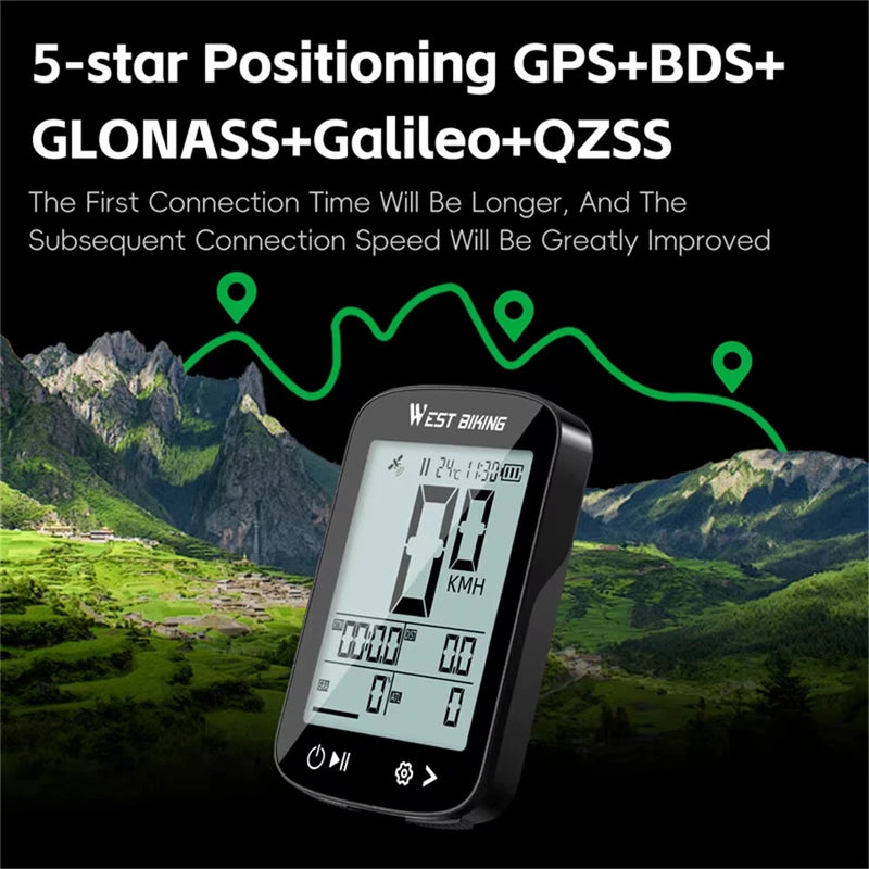 WEST BIKING XQ2 2.4'' GPS Wireless Bike Computer Auto Backlight IPX7 Waterproof Type-C Charge Speedometer for MTB Cycling