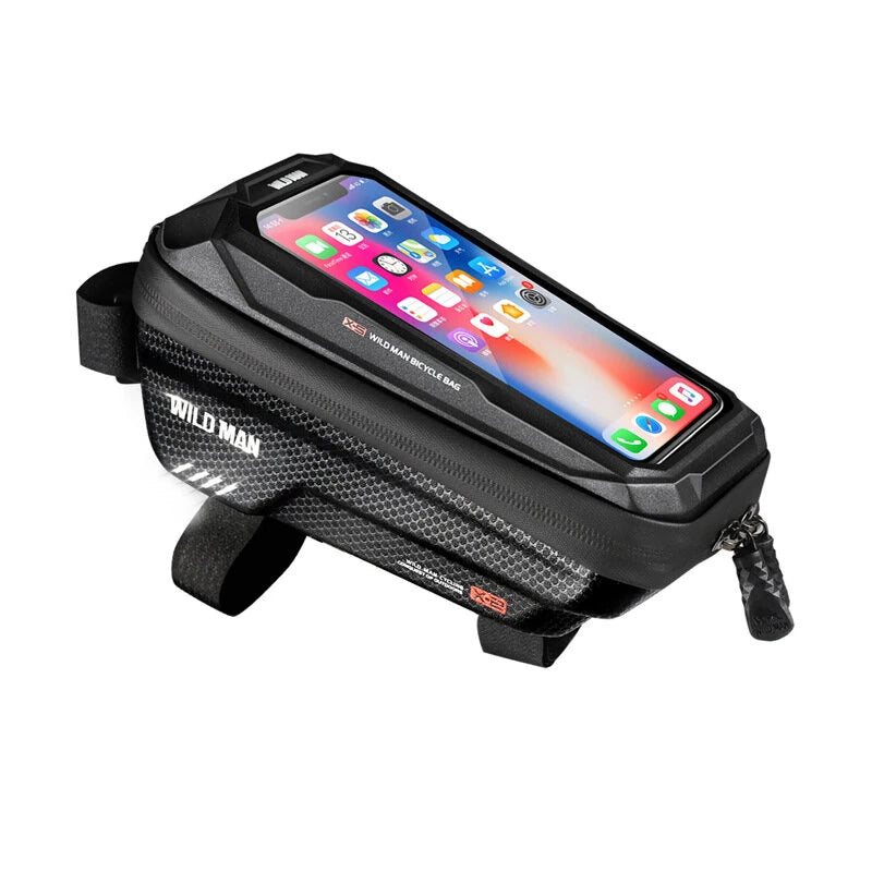 WILD MAN Rainproof Bycicle Bag Fits 5.5-6.7 inch Mobile Phone Touch Screen Front Frame Bike Bag Top Tube for Mountain Road Bike MTB Cycling