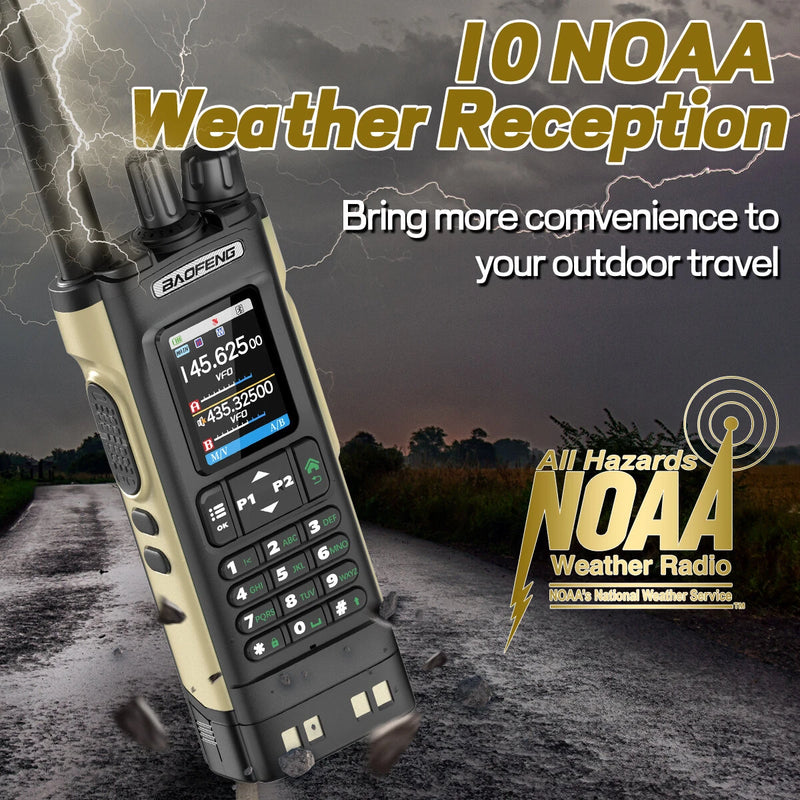 Baofeng UV32 10W GPS Walkie Talkies Sand Color Custom Two Way Radio Multi-Band Bluetooth APP Programming Tri-Power 2.0" TFT Screen NOAA Weather Reception