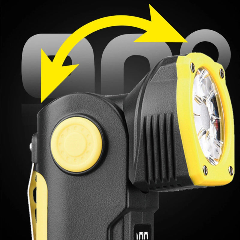 Powerful Dual Light Source Flashlight Handheld Folding Lamp Camping Working Torch USB Charging Digital Display with Magnet Car Inspection Outdoor Red Warning Flash Light