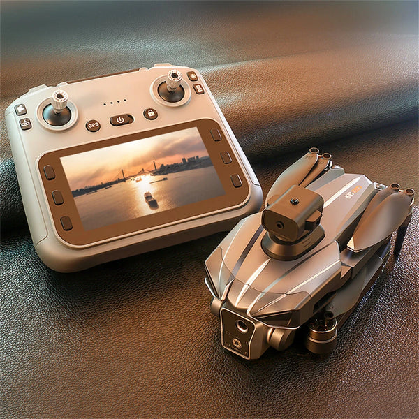 XKJ K18 MAX GPS 5G WiFi FPV with 5.9inch LCD Screen Controller HD Dual Camera Servo Gimbal 360 Obstacle Avoidance One-Key Airdrop Brushless Foldable RC Drone Quadcopter RTF