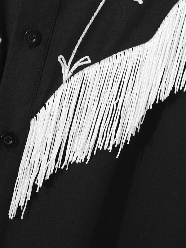 Mens Embroidered Fringe Long Sleeve Shirt