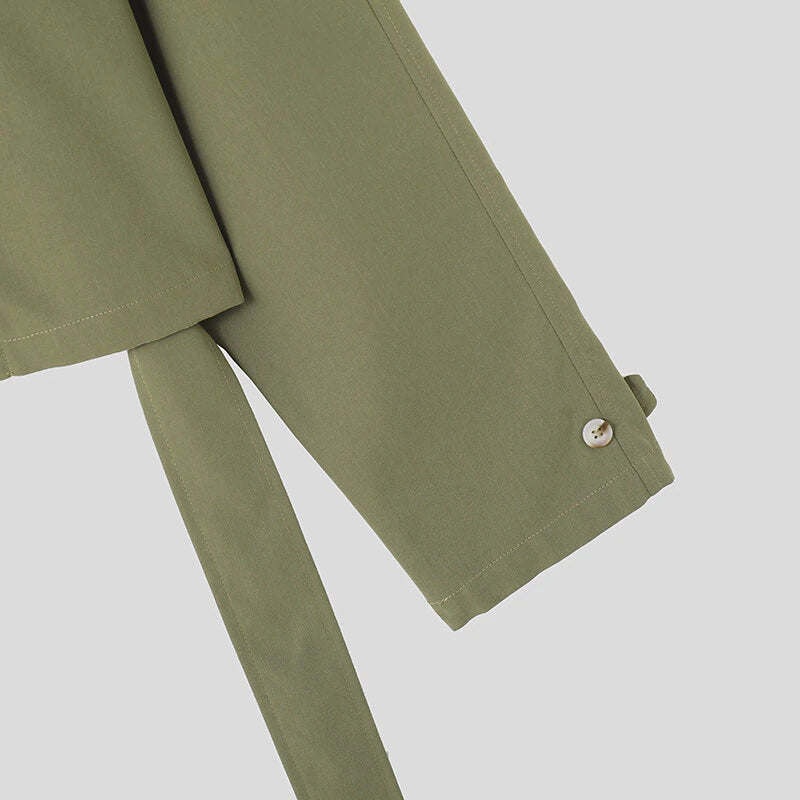 INCERUN Men Jackets Lapel Long Sleeve Solid Color Streetwear Male Short Coats Loose Casual Jackets With Belt S-5XL