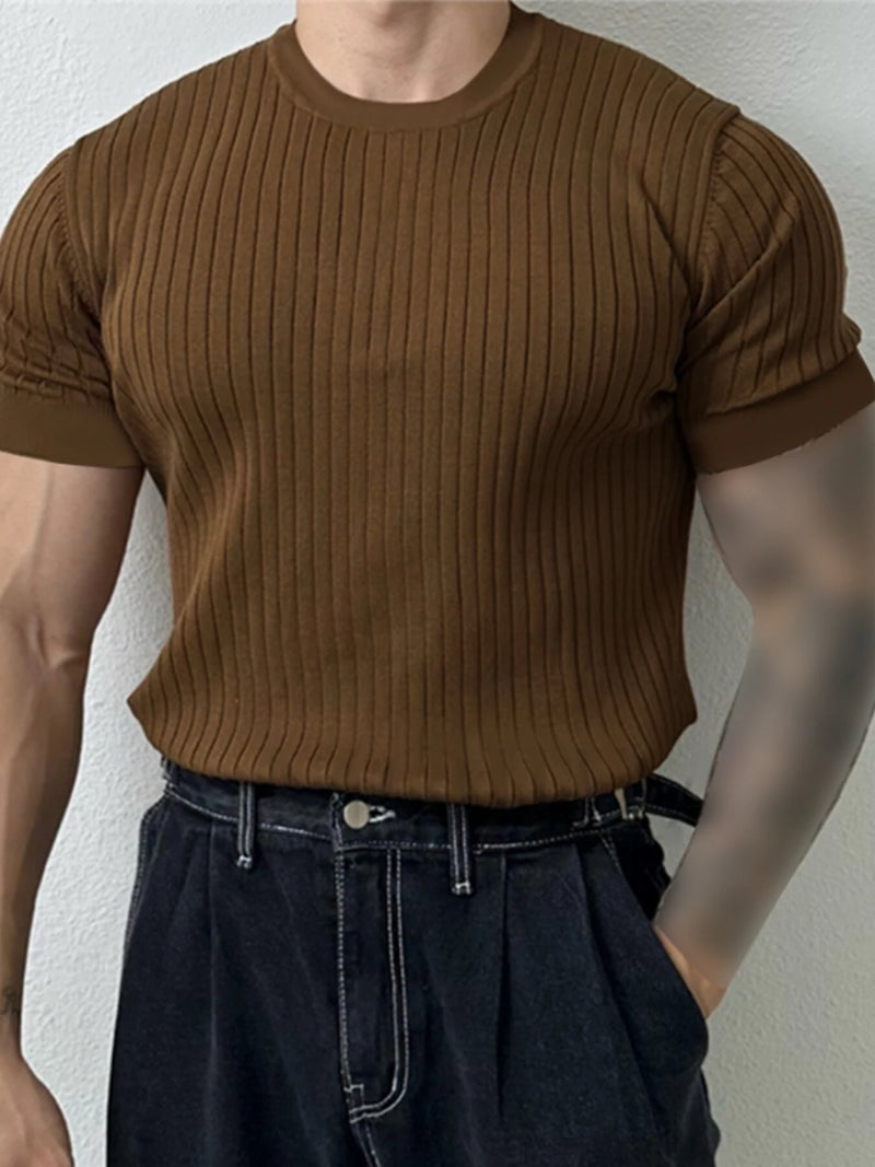 INCERUN Plus Size Men Solid Color Knitted T-shirt Summer Daily Casual Tee Men's Top