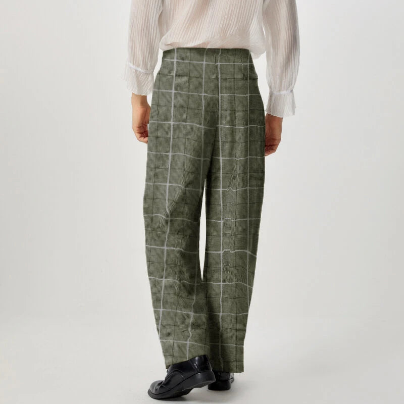 INCERUN Mens Twist Design Casual Long Pant Fashion Retro Striped Loose Fit Straight Trousers for Men