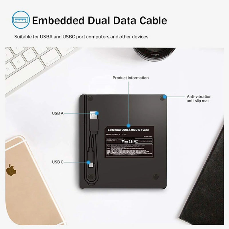 External CD/DVD Drive USB 3.0 Type-C 6 in 1 DVD Drive Player Optical Drive With SD/TF & USB3.0 Slots Optical Drives For PC Laptop