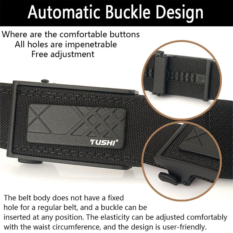 TUSHI 120cm Thick Tactical Belt for Men Automatic Buckle Military Police Duty Belt Tight Nylon Work Tool Belt Casual Waistband