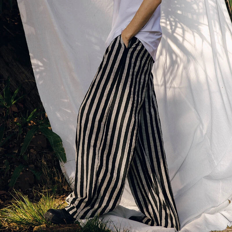 INCERUN Mens Casual Ethnic Striped Loose-Fit Pant Comfortable Wide Leg Long Trousers Plus Size for Men S-5XL