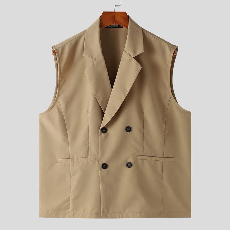 INCERUN Mens Two-piece Suits Trendy Sleeveless Double-breasted Suit Vest + Pants Casual Set Casual Sets Male Plus Size