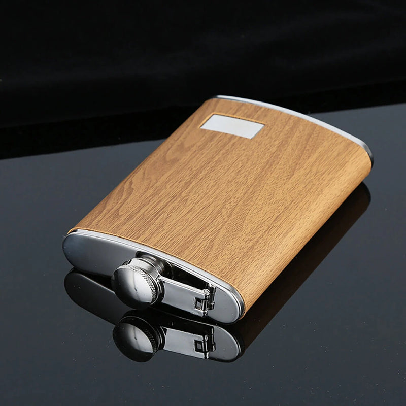 400ml Wood Grain Flask Set Stainless Steel Men's Small Hip Flask with Cup Funnel Metal Outdoor Portable Flask Portable Wine Kit