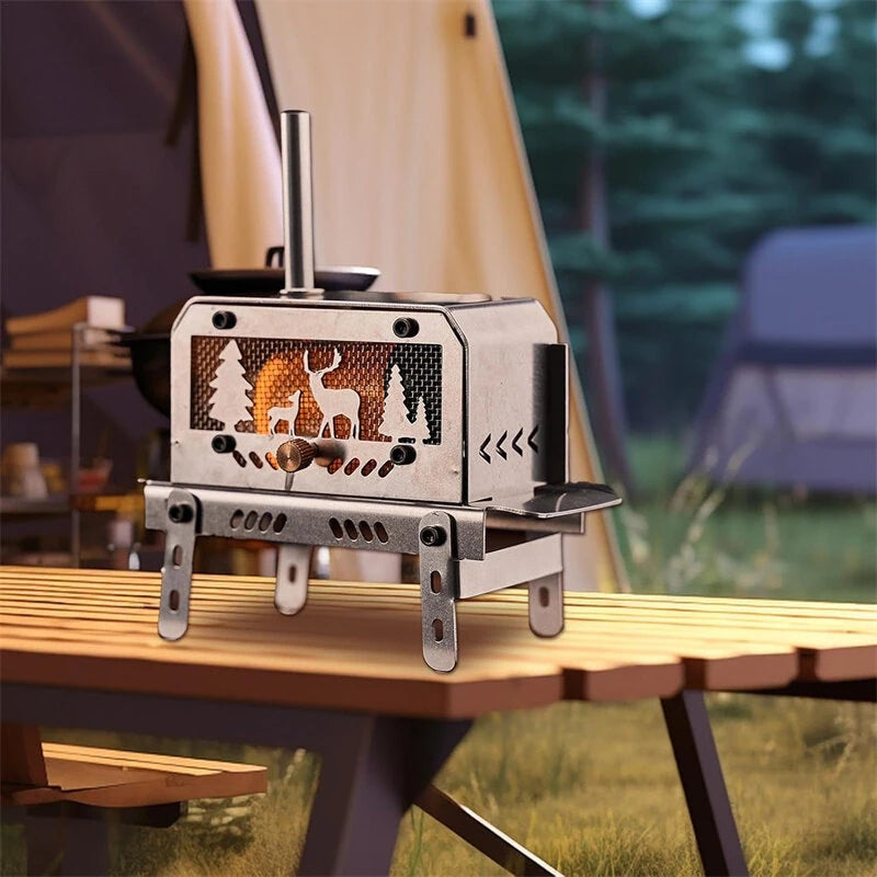 Portable Mini Stainless Steel Outdoor Wood Stove,Decorative Incense Holder for Christmas Tree and Elk Table Ornament for Camping Hiking