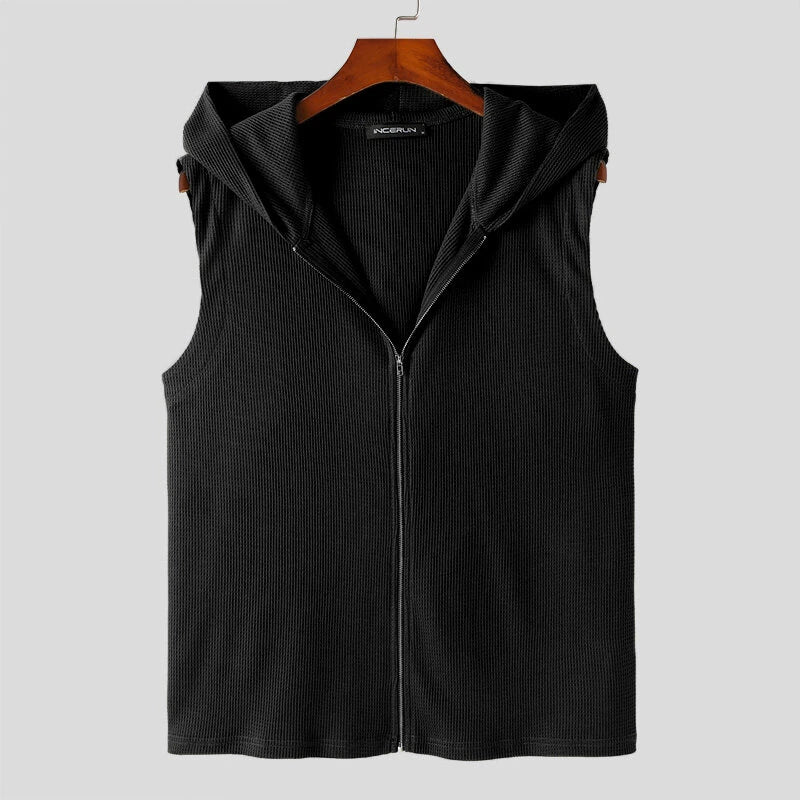 INCERUN Zip-Up Hooded Tank Top for Men Comfy Solid Color Men Vest Summer Daily Sleeveless Male Clothing