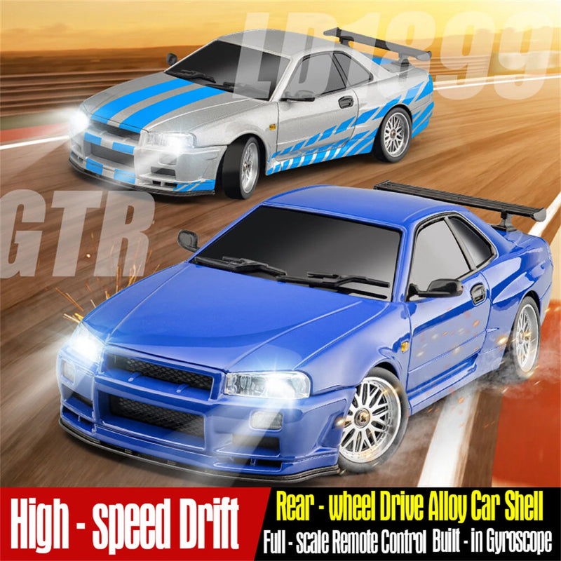 LDRC 1899/A99 RTR 1/18 2.4G RWD RC Car Drift GTR R34 Optional Gyro LED Light On-Road Full Proportional Alloy Body Shell Racing Vehicles Models Toys