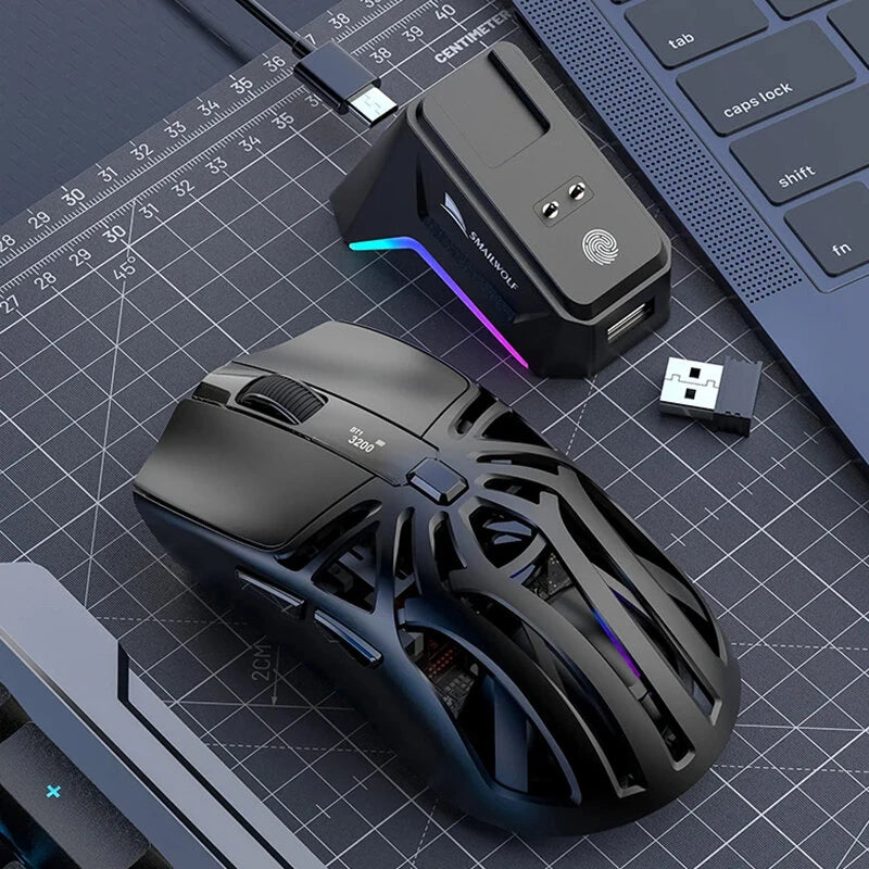 SMAILWOLF M8 Tri-mode Gaming Mouse with Charger Dock PAW3311 Sensor RGB 12000DPI 1KHz Return Rate 72g Lightweight Rechargeable Mouse