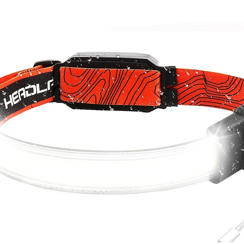 COB LED Headlight with Red Strobe Warning USB Rechargeable Headlight Red Light Floodlight Perfect for Riding and Working Head Lamp