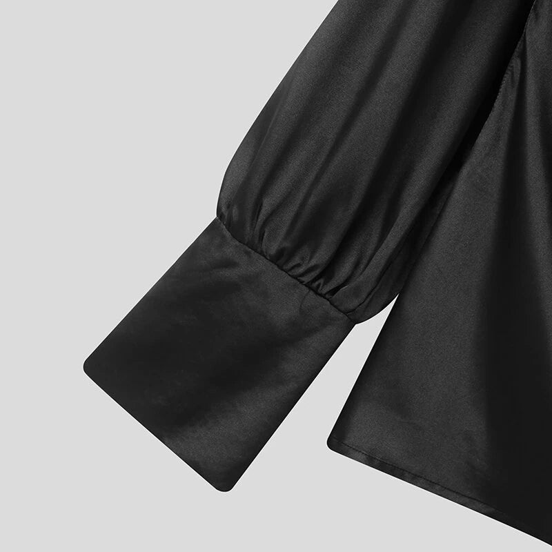 INCERUN Mens Shirts Solid Color Long Sleeve Top Shirts Summer Fashion  Stacked Neck Top Shirts Party Male Clothing