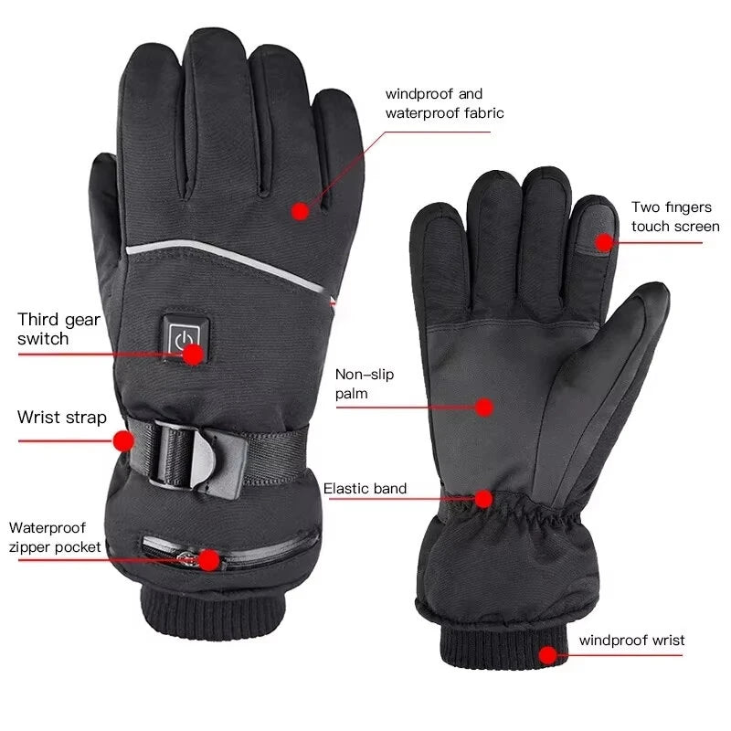 TENGOO Winter Heated Gloves Motorcycle Waterproof Gloves Heated Heating Warm Work Gloves Thermal Heated Outdoors Cycling Ski Gloves Battery Heated Gloves