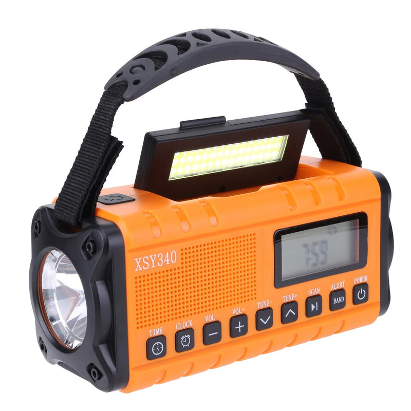 Portable Solar Hand Crank Radio AM FM NOAA Weather USB 10000mAh Charging LED Flashlight Power Bank Aste Lamp