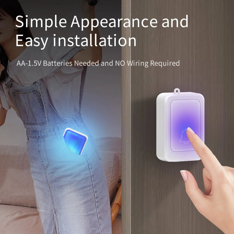 7 Colors Light Flash Changable Music Doorbell Volume Adjustable Built-in 28 Music Wire-free Wireless Door Chime Flash Bell Reminder for Deaf Old People Service Pager